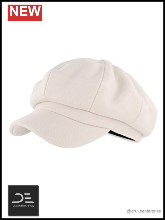 Wool Blend Newsboy Hat with Drawstring, Adjustable Fitted Cap for Winter